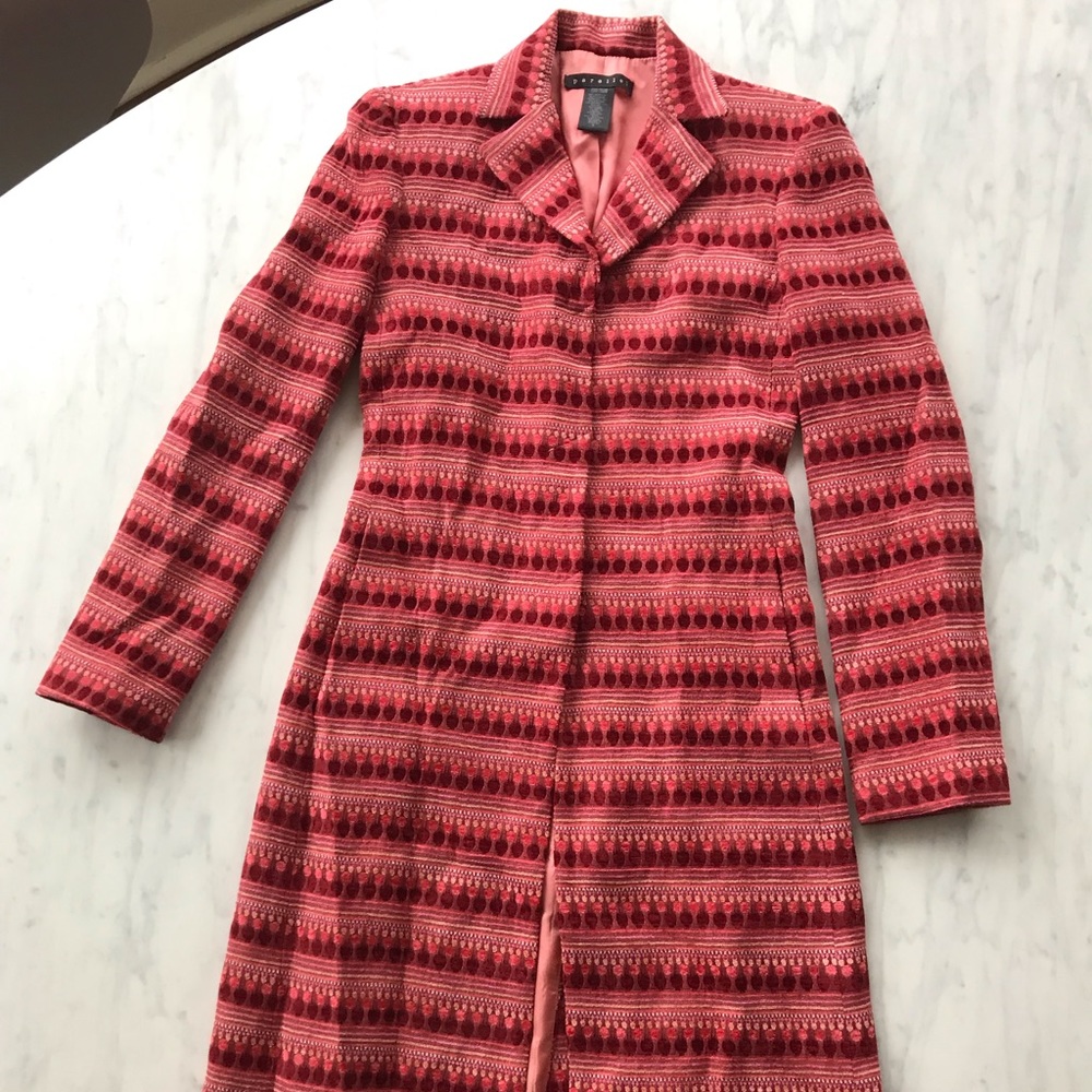 Parallel fitted long jacket / coat in velvet